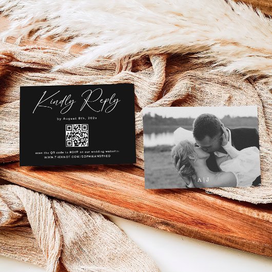 Moderne Foto Zwart Huwelijk RSVP Informatiekaartje