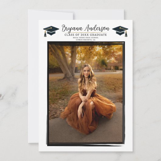 Moderne foto Zwart Lijst Trendy afstudeerfeest Kaart (Voorkant)