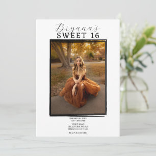 Moderne foto Zwart Lijst Trendy Minimal Sweet 16 Kaart