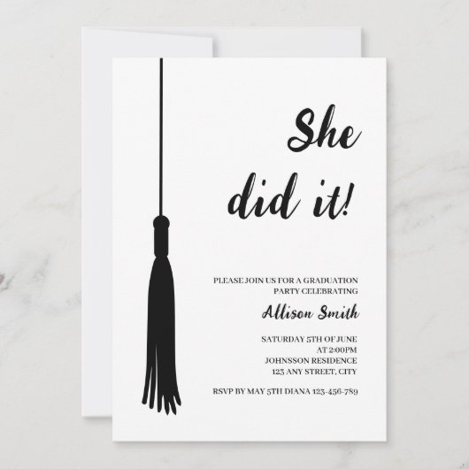 Moderne foto Zwart & Wit Afstudeerder Tassel Afstu Kaart (Voorkant)