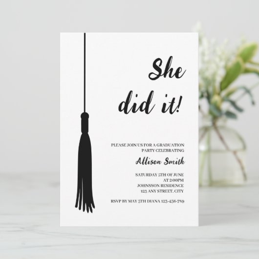 Moderne foto Zwart & Wit Afstudeerder Tassel Afstu Kaart (Staand voorkant)