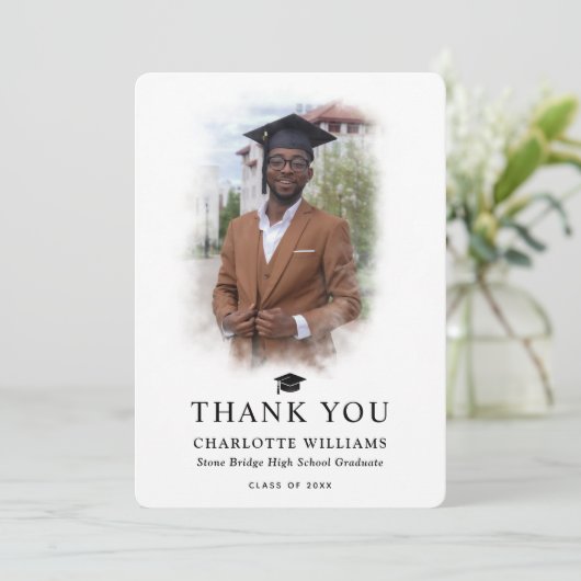 Moderne foto zwart-wit Afstuderen Bedankkaart (Staand voorkant)
