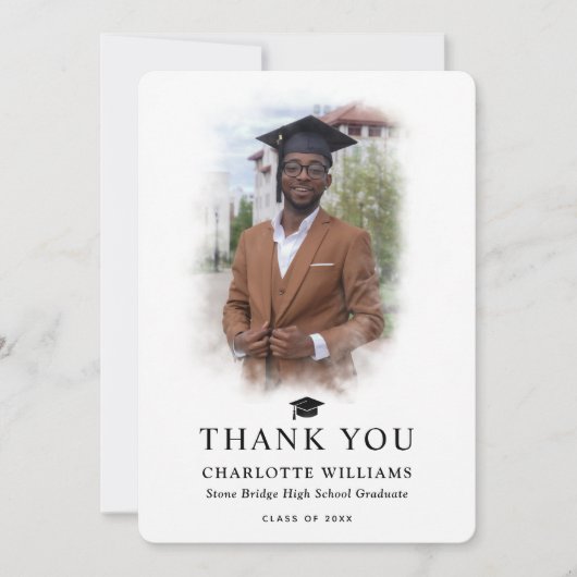 Moderne foto zwart-wit Afstuderen Bedankkaart (Voorkant)