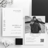 Moderne foto Zwart-wit bruiloft Bewaar de datum Kaart