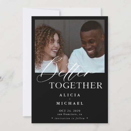 Moderne foto zwart-wit, eenvoudige bruiloft save the date (Voorkant)