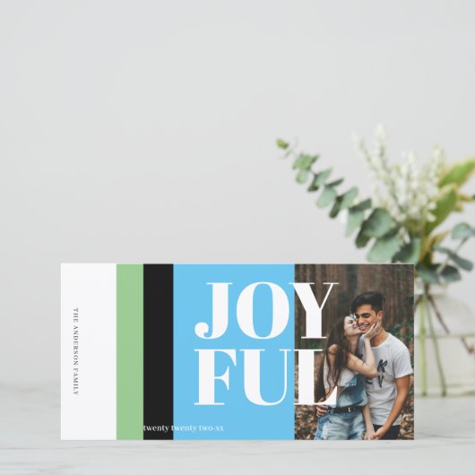 Moderne foto zwart wit rood goud vrolijke feestdag feestdagenkaart (Staand voorkant)