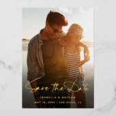 Moderne foto Zwart Wit Save the Date Gold Folie Uitnodiging (Voorkant)