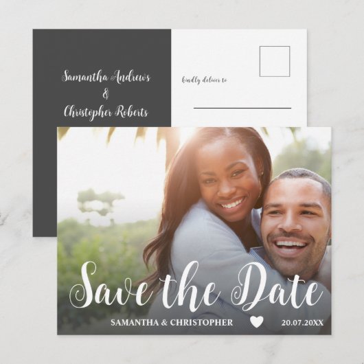 Moderne foto zwart-wit Save the Date Wedding Briefkaart (Voorkant / Achterkant)