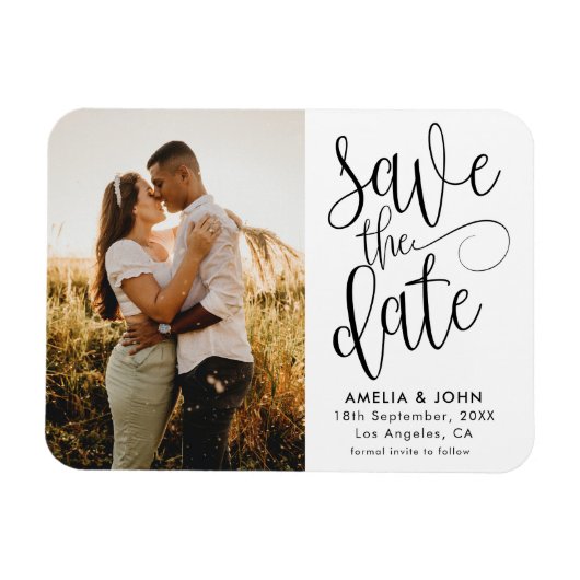 Moderne foto zwart-wit Save the Date Wedding Magneet (Horizontaal)
