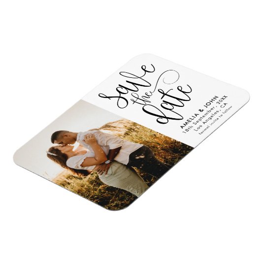 Moderne foto zwart-wit Save the Date Wedding Magneet (Linkerzijde)