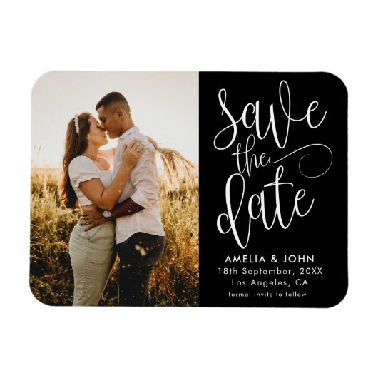 Moderne foto zwart-wit Save the Date Wedding Magneet (Horizontaal)