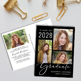 Moderne foto zwarte Graduation Party Uitnodiging Briefkaart