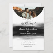 moderne foto zwarte penseelstreek bruiloft kaart (Voorkant)