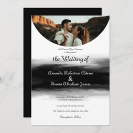 moderne foto zwarte penseelstreek bruiloft kaart