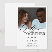 Moderne foto zwarte script eenvoudige bruiloft save the date (Voorkant / Achterkant)