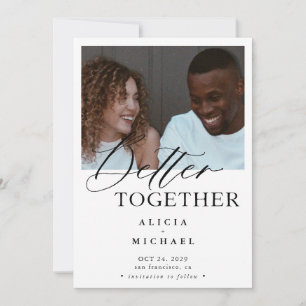 Moderne foto zwarte script eenvoudige bruiloft save the date