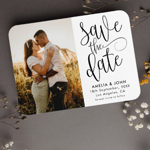 Moderne Foto Zwarte & Witte Save the Date Huwelijk Magneet