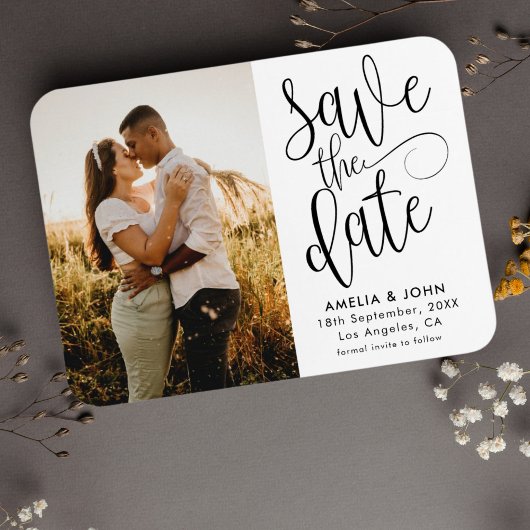 Moderne Foto Zwarte & Witte Save the Date Huwelijk Magneet