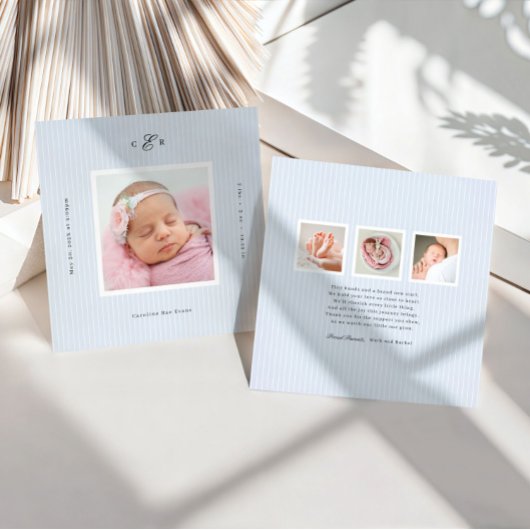 Moderne fotoaankondiging geboorte met monogram kaart