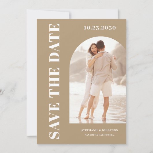 Moderne fotoArch beige Save The Date (Voorkant)