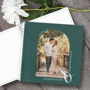 Moderne fotoArch Emerald Green Wedding Guest Book Notitieboek