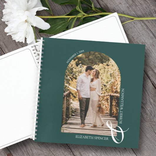 Moderne fotoArch Emerald Green Wedding Guest Book Notitieboek