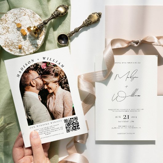Moderne fotoArch QR Code Boho Wedding Kaart