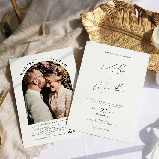 Moderne fotoArch QR Code Boho Wedding Kaart