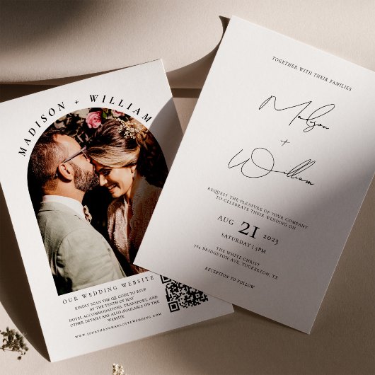 Moderne fotoArch QR Code Boho Wedding Kaart