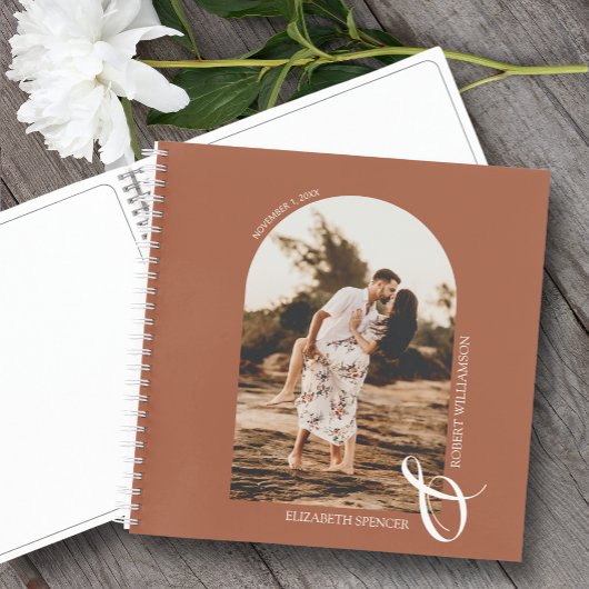 Moderne fotoArch Terracotta Wedding Guest Book Notitieboek