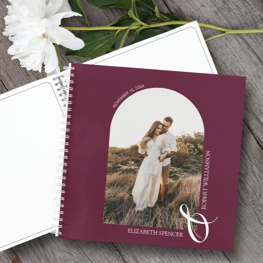 Moderne fotoarch Wedding Burgundy Spiral Guest Bo Notitieboek