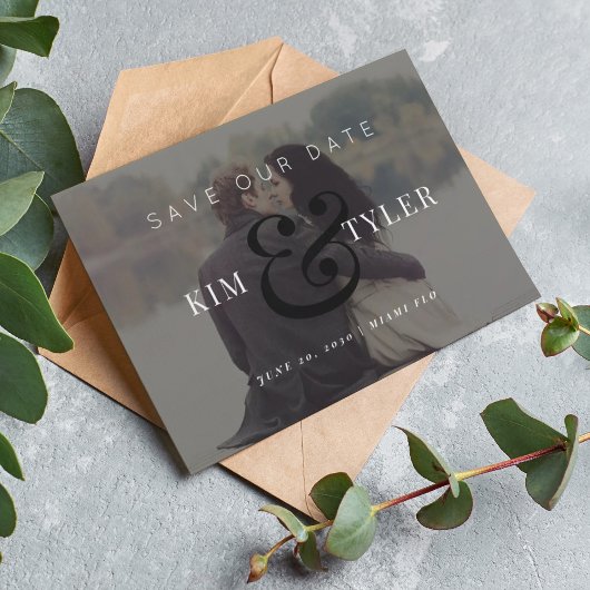 Moderne fotobedekking zwarte bruiloft save the date