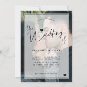 Moderne fotobedekking zwarte witte bruiloft kaart (Voorkant)