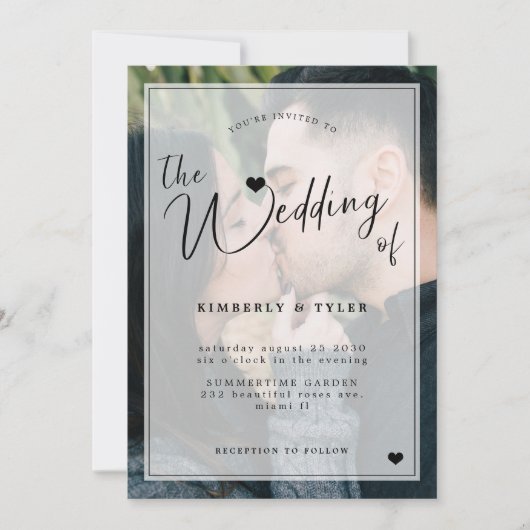 Moderne fotobedekking zwarte witte bruiloft kaart (Voorkant)