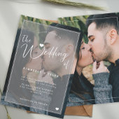Moderne fotobedekking zwarte wittrouwuitnodiging kaart
