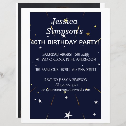 Moderne fotoblauwe 40e verjaardag | Uitnodiging (Voorkant / Achterkant)
