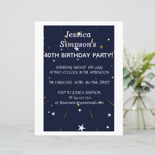 Moderne fotoblauwe 40e verjaardag | Uitnodiging (Staand voorkant)
