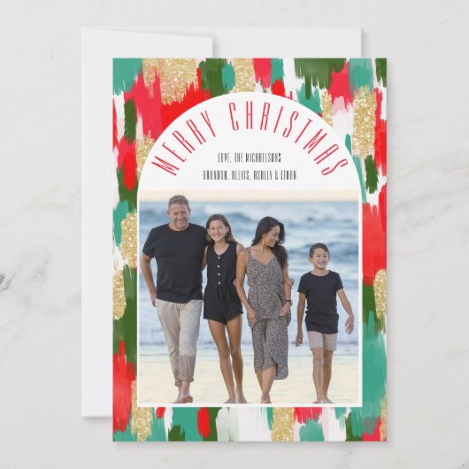 Moderne Fotoboog Bright Brushstroke Kerstmis Feestdagenkaart (Voorkant)
