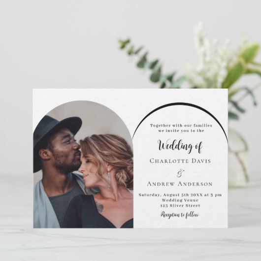 Moderne fotoboog luxe bruiloft kaart (Staand voorkant)