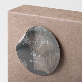 Moderne fotobruiloft bedankt je gunst ronde sticker