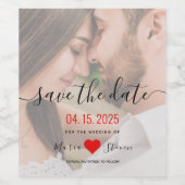 Moderne fotobruiloft bespaart datum waslabel wijn etiket (Enkel label)