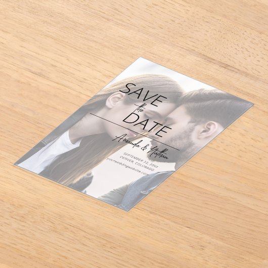 Moderne fotobruiloft bespaart de datum acryl uitnodigingen (Laagn)