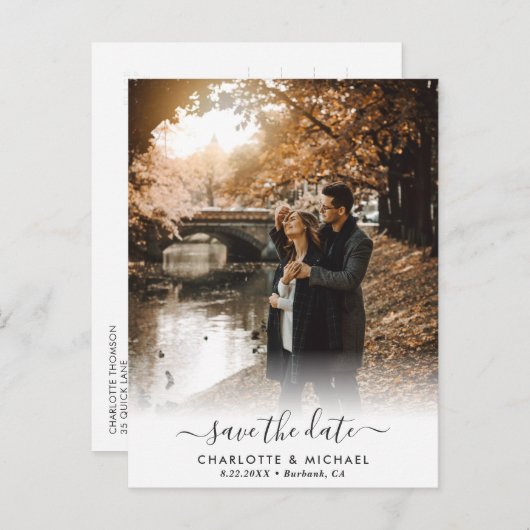 Moderne fotobruiloft bespaart de datum Briefkaarte Aankondigingskaart (Voorkant / Achterkant)