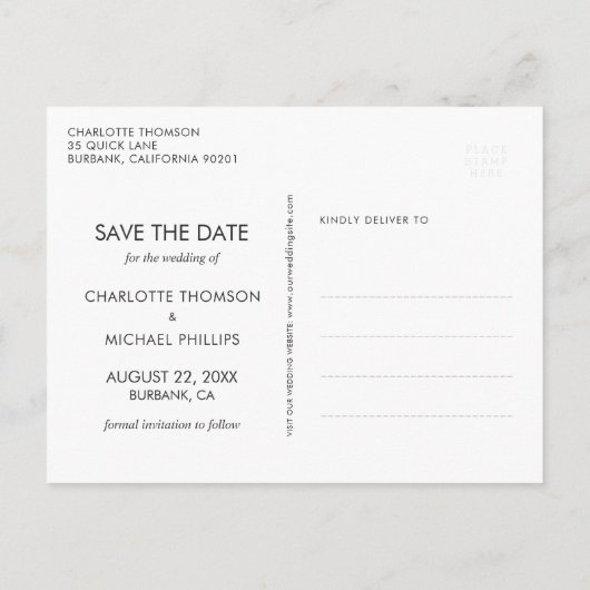 Moderne fotobruiloft bespaart de datum Briefkaarte Aankondigingskaart (Achterkant)