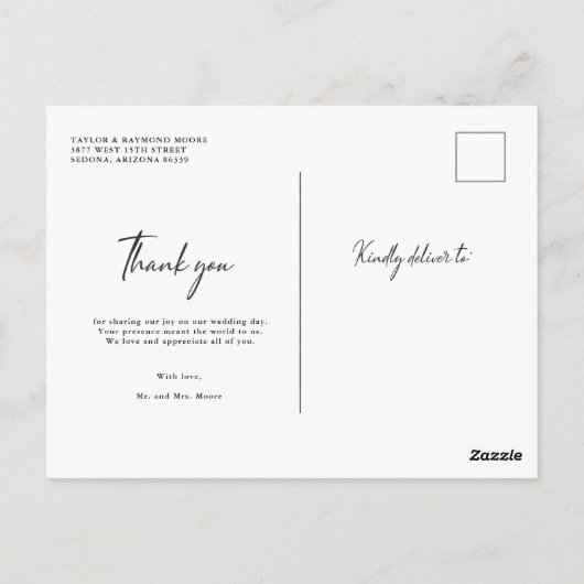 Moderne fotobruiloft Dank je Briefkaart (Achterkant)