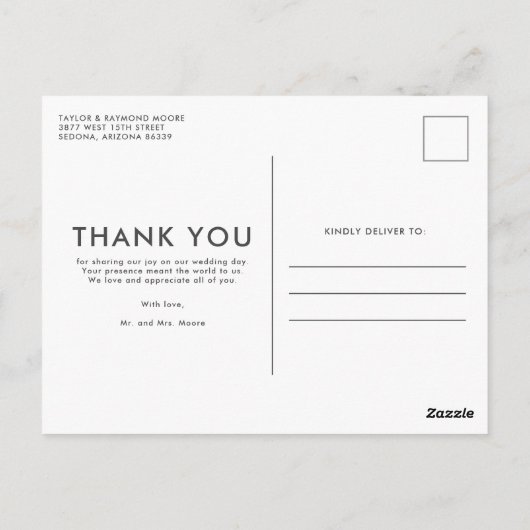 Moderne fotobruiloft Dank je  Briefkaart (Achterkant)