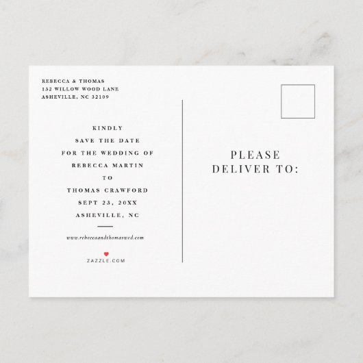 Moderne fotobruiloft met foto's op de datum aankondigingskaart (Achterkant)