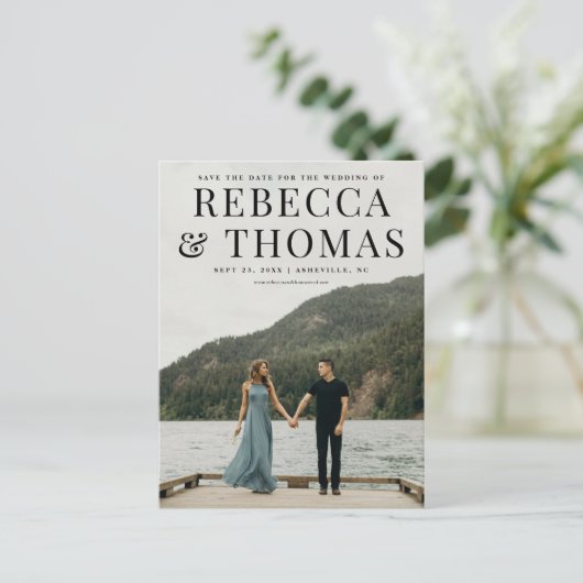 Moderne fotobruiloft met foto's op de datum aankondigingskaart (Staand voorkant)