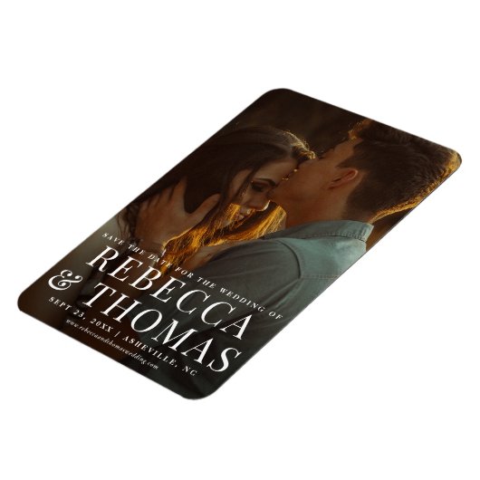 Moderne fotobruiloft met foto's op de datum magneet (Linkerzijde)