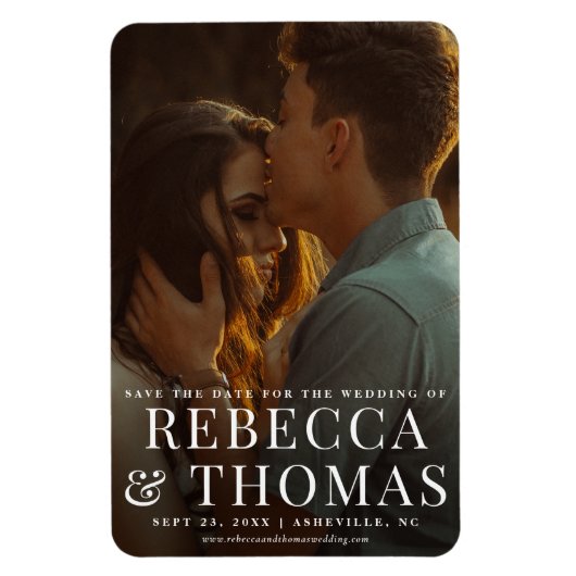 Moderne fotobruiloft met foto's op de datum magneet (Verticaal)